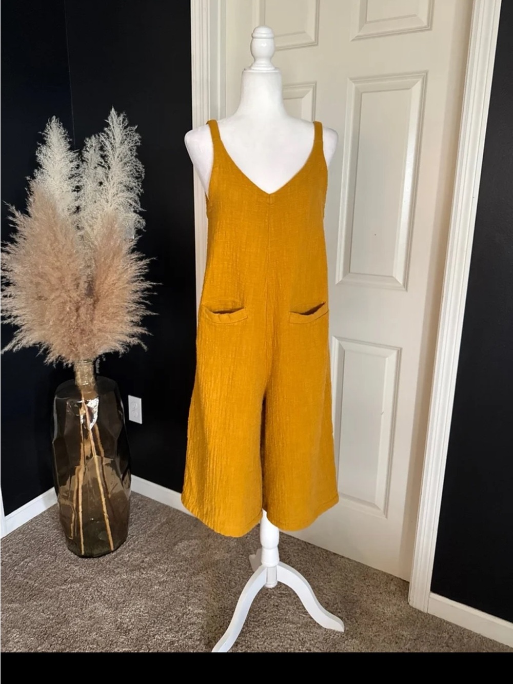 Myrah Penaloza Golden Chain Romper/Jumpsuit 100% Linen One Size - Picture 2 of 12